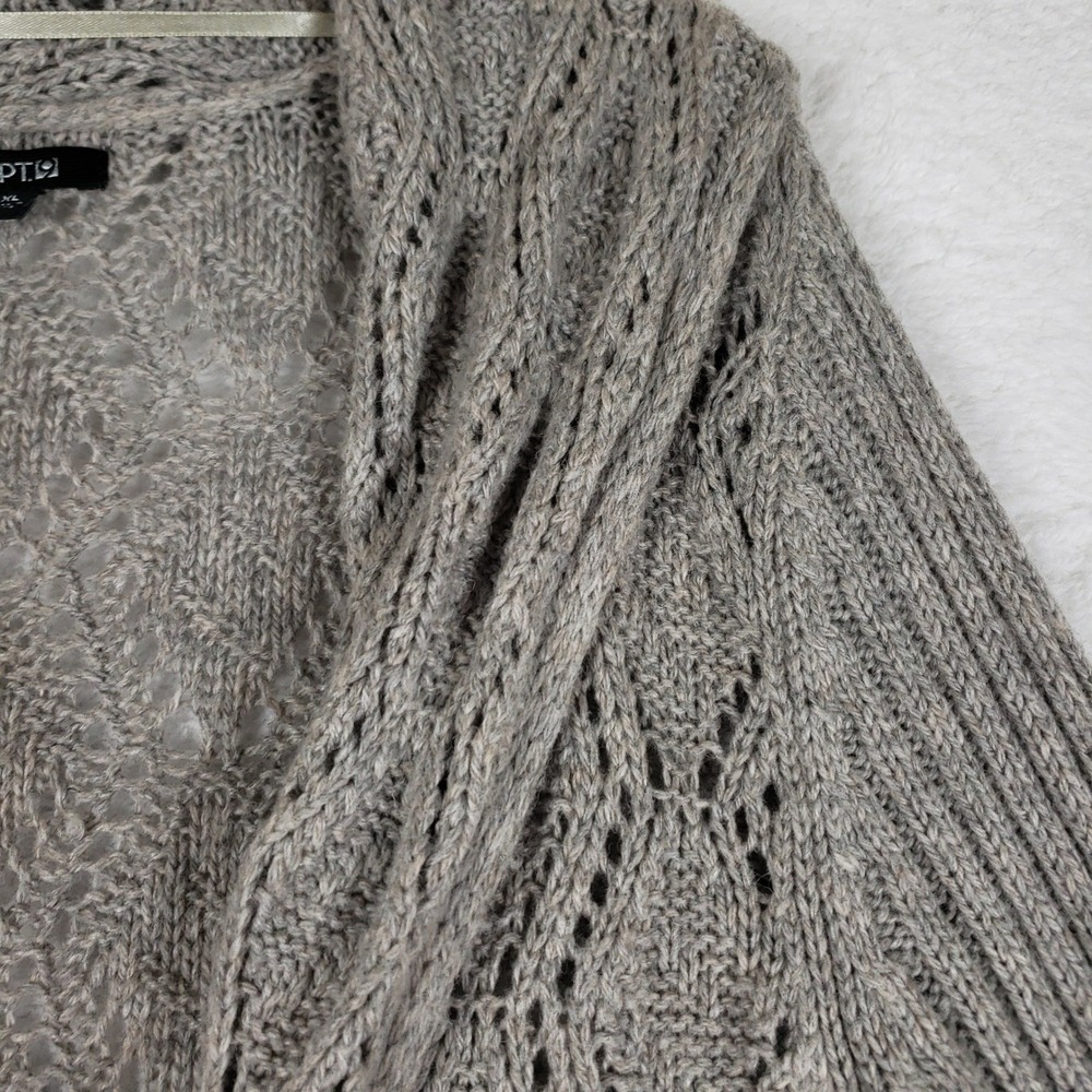 Apt 9 Womens XL Gray Hooded Pointelle Knit Button Cardigan Sweater Scalloped Hem - Picture 2 of 11